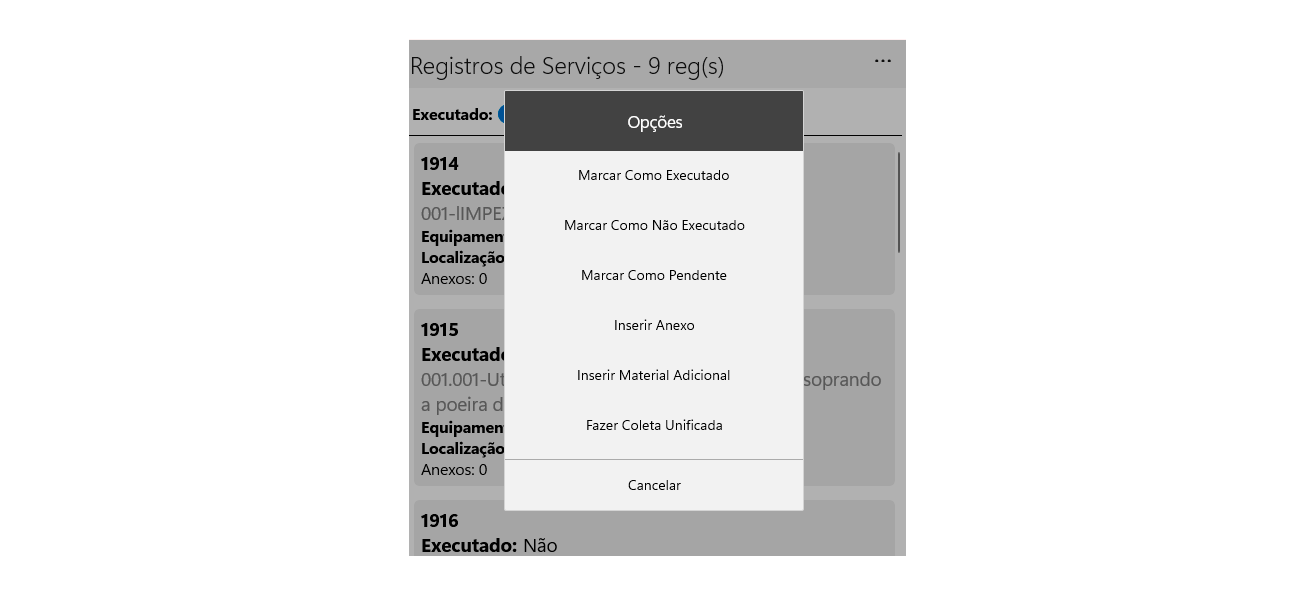 realize servicos de inspecao - Módulo Mobile